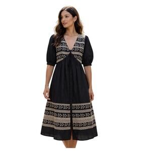Loretta Caponi Scarlino Embroidered Dress in Black Multi XS
